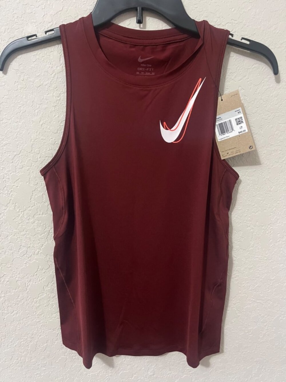 Nike One Dri-Fit Double Swoosh Tank Burgundy Maroon Athletic Sz XS NWT